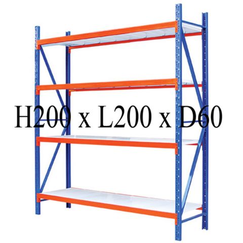 Warehouse Rack H200 × L200 × D60cm, shown with four shelves