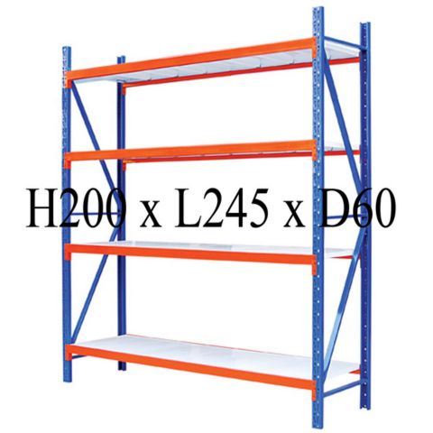 Warehouse Rack H200 × L245 × D60cm, shown with four shelves